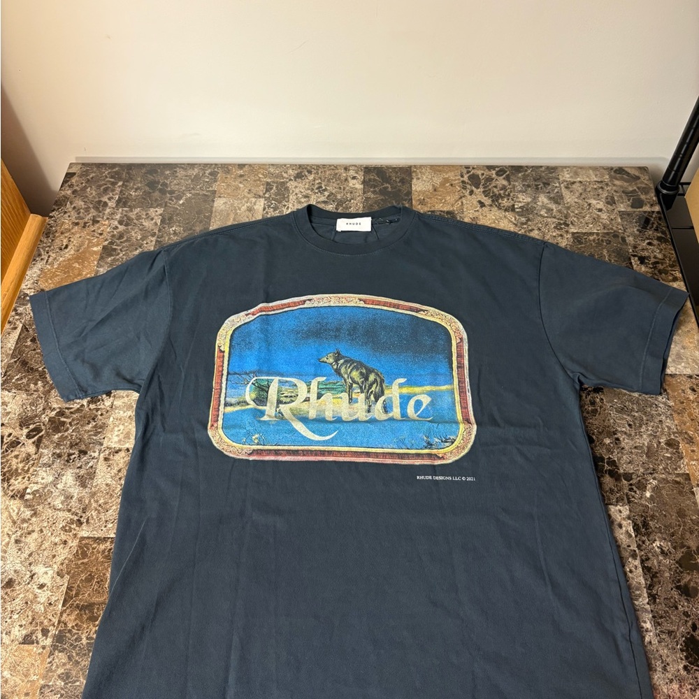 Rhude Lone Wolf Blue Short Sleeve Graphic Tee Brand New Small